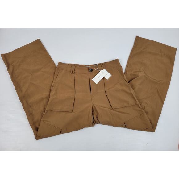NWT Vince V967422108 Brown Nile Mid Rise Fluid‎ Cargo Wide Leg Pants Womens 8 - Picture 2 of 9